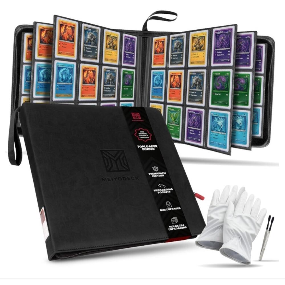 Meiyodeck 384 Toploader Binder 12-Pocket TCG Card Album Black NEW